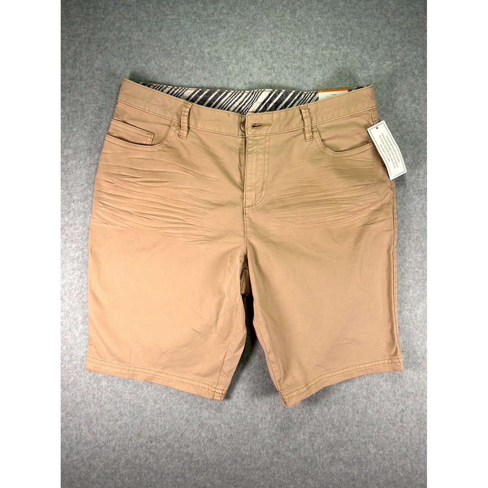 Time and Tru Bermuda Shorts Womens 8 Brown Cotton Stretch Whiskers Detail Casual